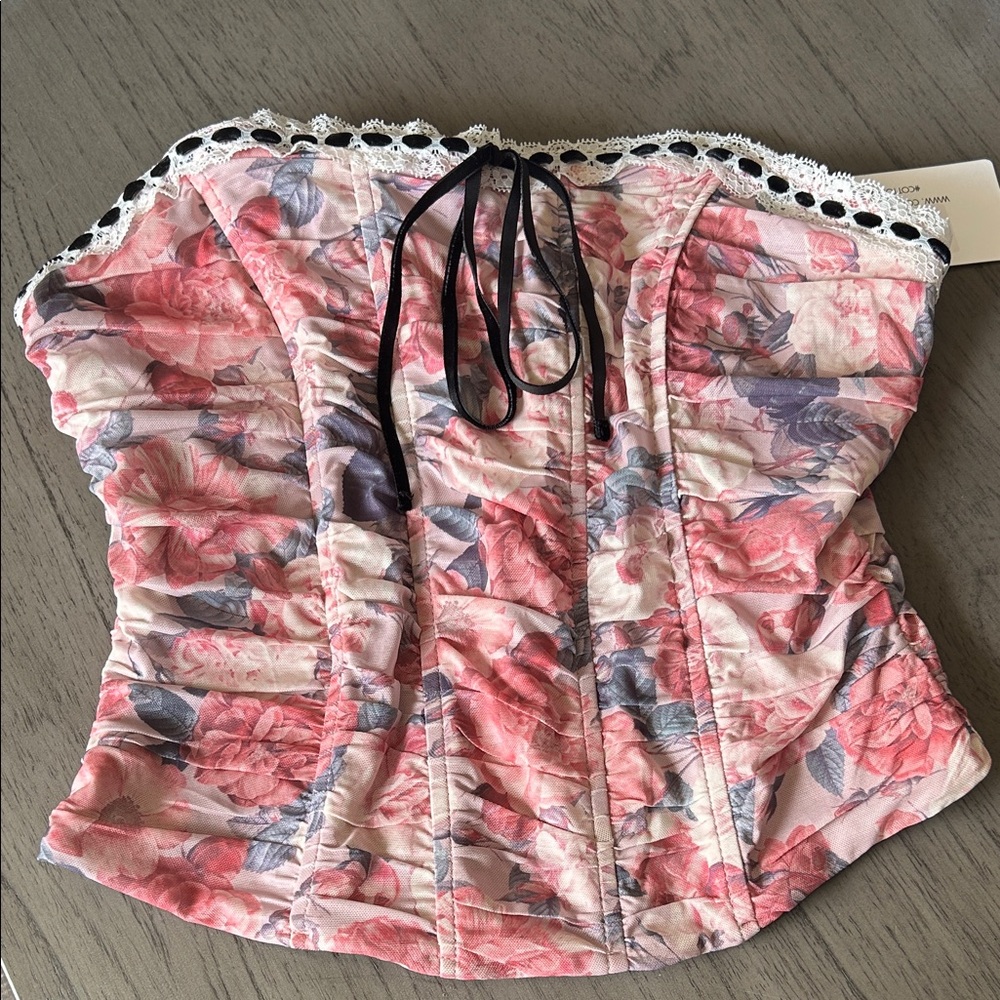 Cotton Candy LA Nora Floral Corset Top with Lace Trim